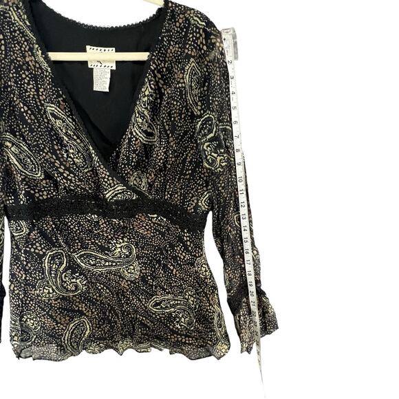 ICE Y2K Babydoll Top Womens L Black Silk Abstract Paisley Lined Boho Whimsygoth - Picture 12 of 16
